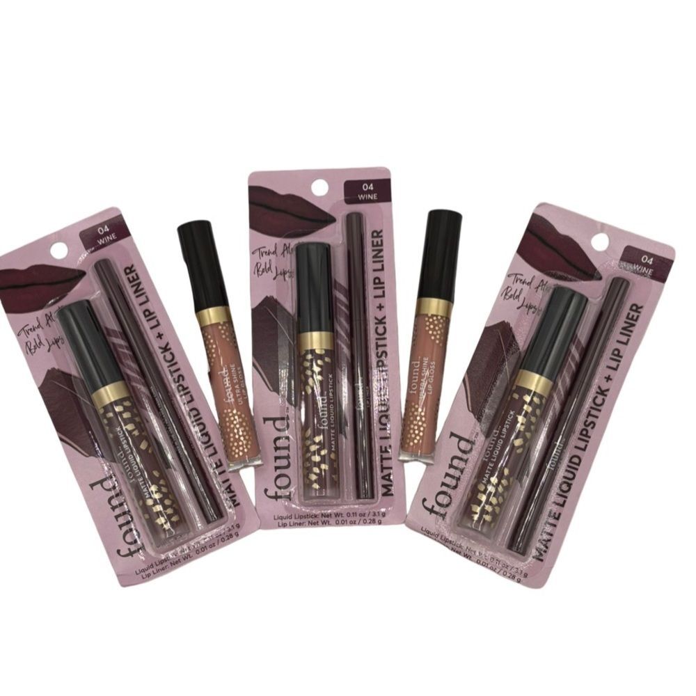 New 3 FOUND Wine Matte Liquid Lipstick & Liner + 2 Buff Ultra Shine Gloss Bundle